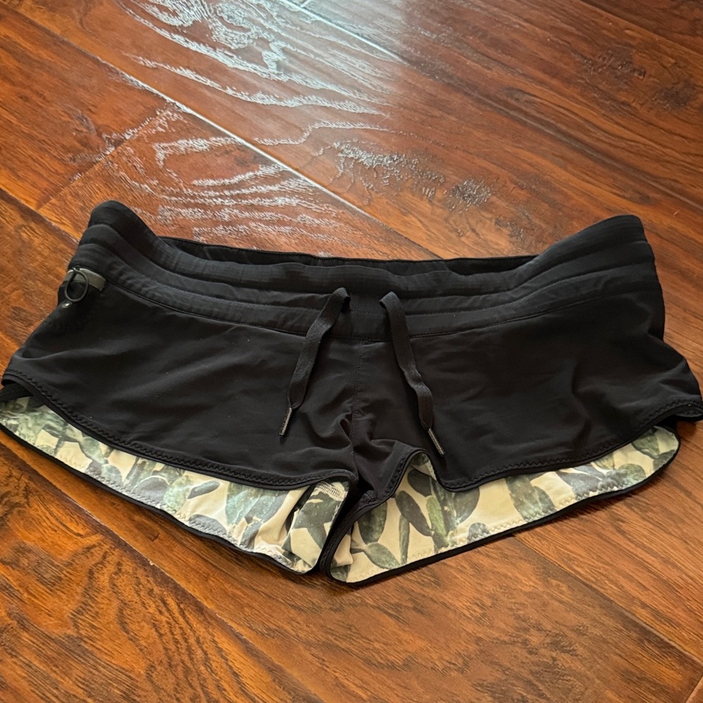 lululemon athletica Black Shorts with Leaf Design